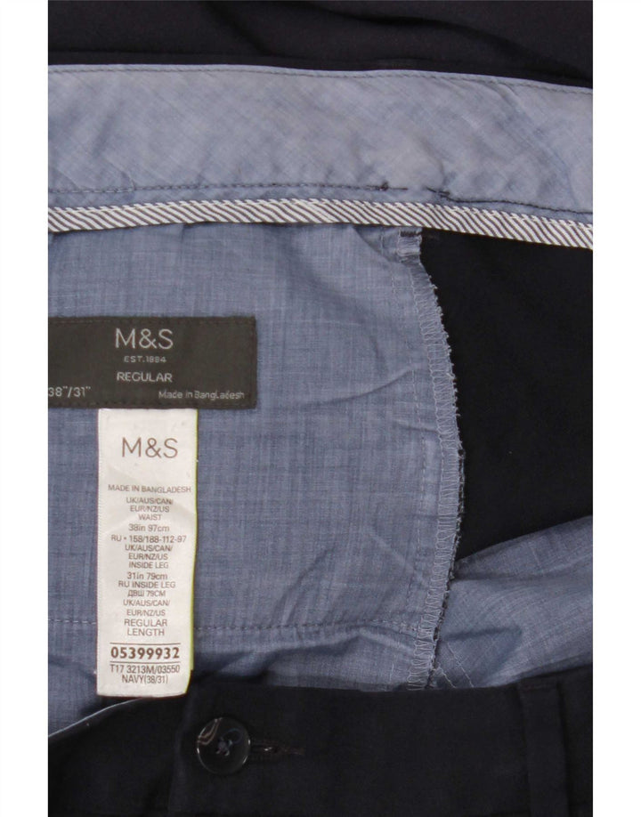 Pantaloni da abito regolari dritti da uomo Marks & Spencer W38 L31 Blu Navy