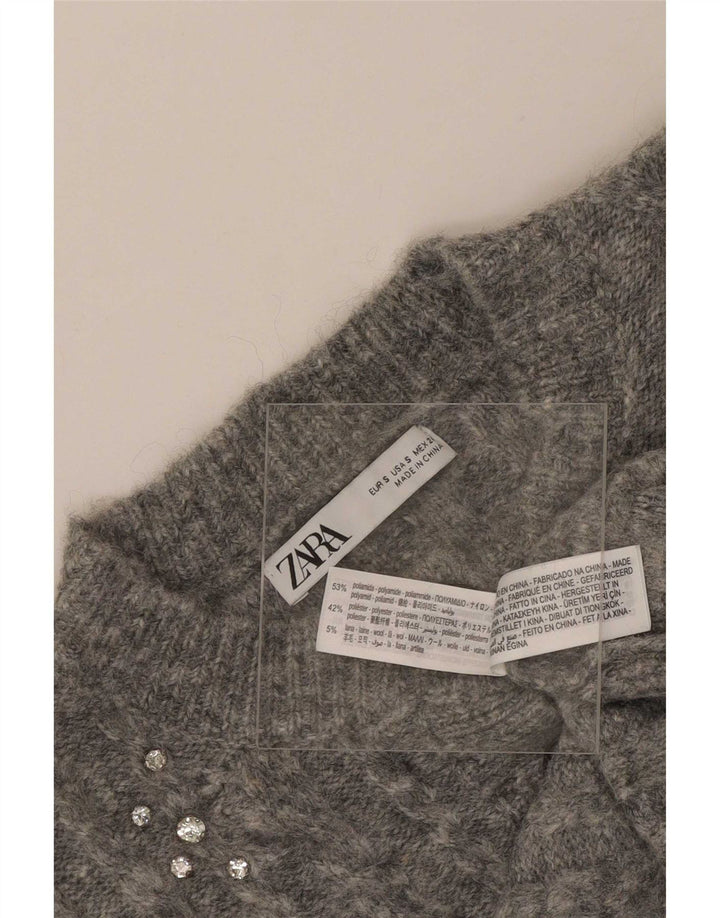 Maglione cardigan corto da donna Zara UK 10 piccolo grigio poliammide