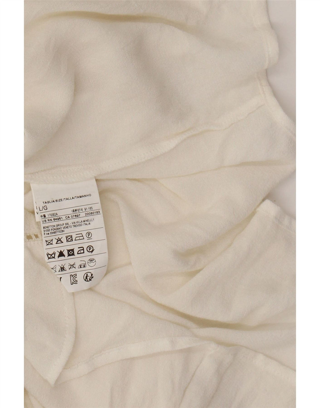 BENETTON Camicetta da donna con papillon UK 16 Large in viscosa color block bianca