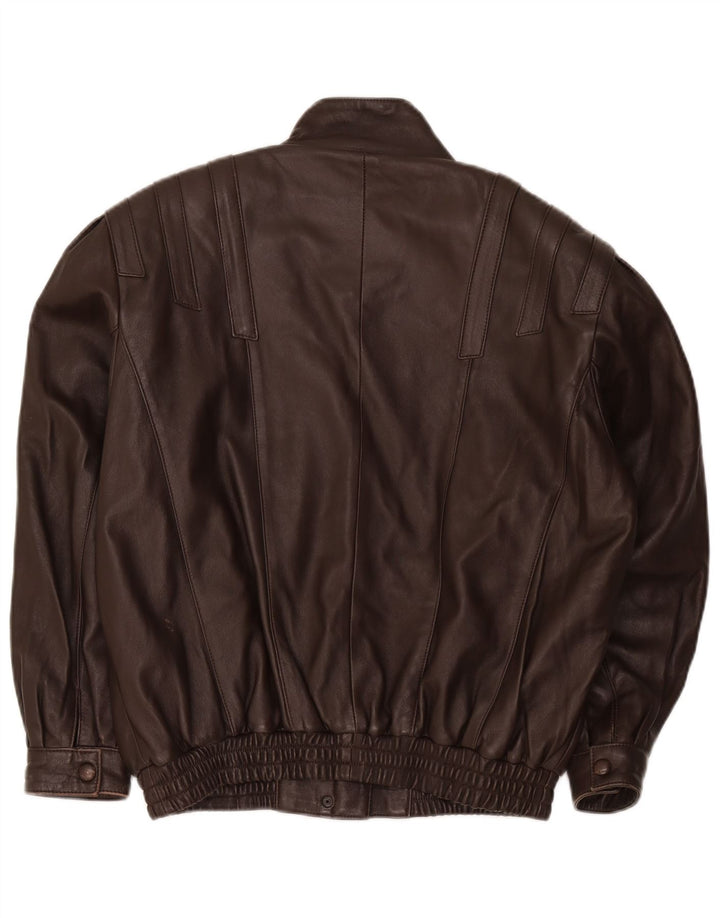 Giubbotto bomber in pelle vestibilità ampia da donna vintage UK 14 grande marrone