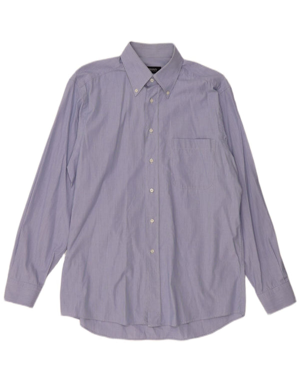 Camicia da uomo Hugo Boss in cotone gessato blu medio