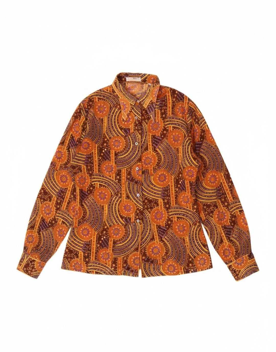 Camicia trasparente da donna vintage IT 44 Cotone geometrico marrone medio