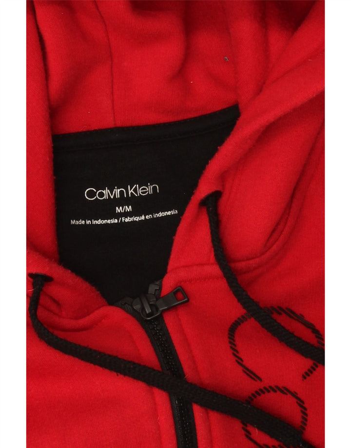 Maglione con cappuccio e zip grafica da uomo Calvin Klein in cotone rosso medio