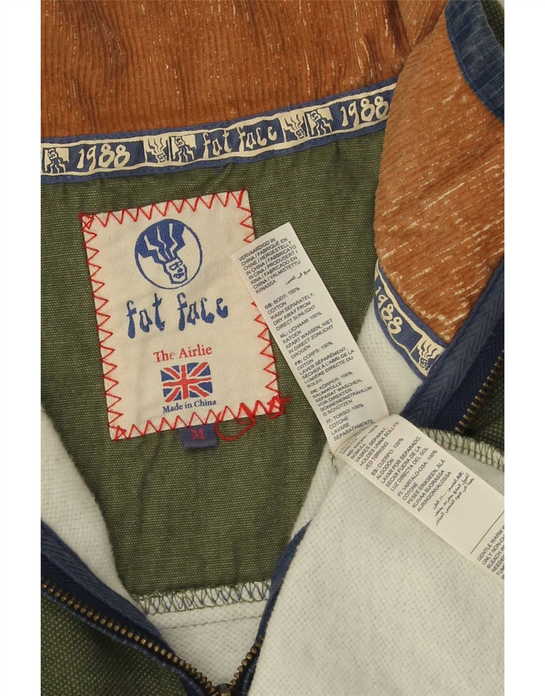 Felpa da uomo con collo con zip Fat Face Maglione in cotone color block verde medio