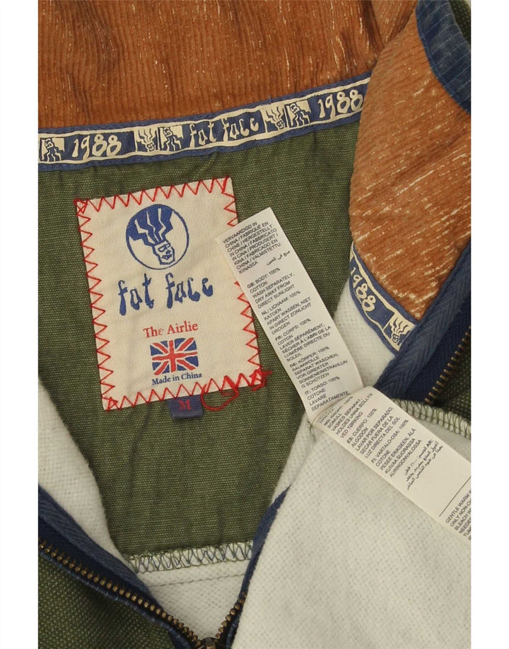 Felpa da uomo con collo con zip Fat Face Maglione in cotone color block verde medio