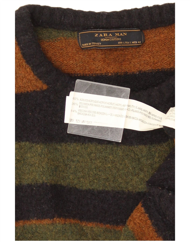 Maglione girocollo da uomo Zara, maglione grande in acrilico a righe multicolore