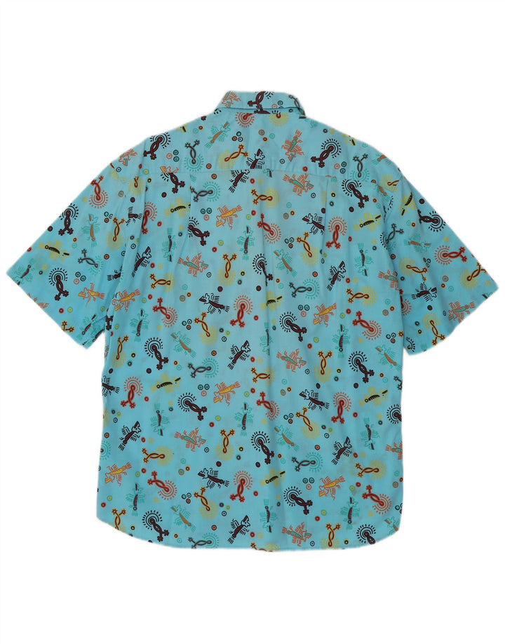 Camicia a maniche corte da uomo con motivo astratto Firenze Taglia 39 15 1/2 Blu medio