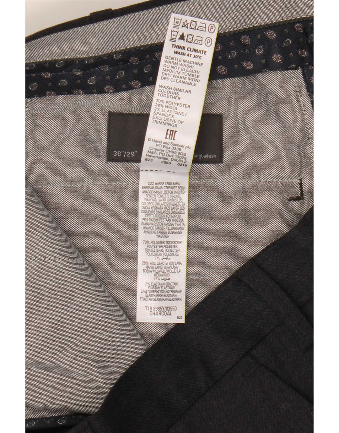 Pantaloni da abito regolari da uomo Marks & Spencer W38 L29 poliestere grigio
