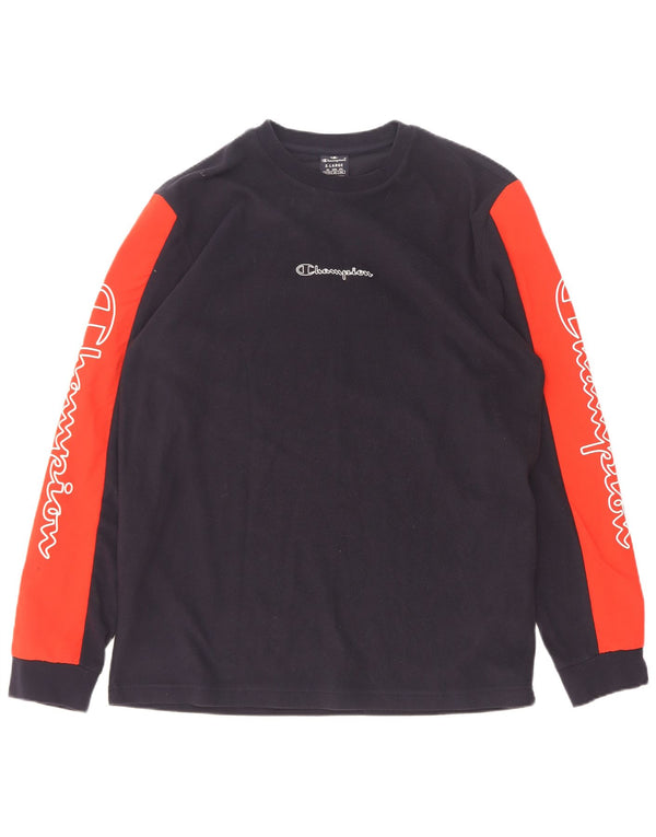 Champion Mens Graphic Fleece Jumper XL Navy Blue Colourblock Polyester