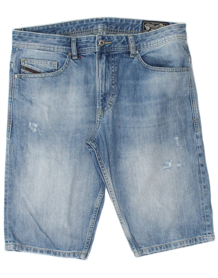 DIESEL Pantaloncini di jeans invecchiati da uomo W34 grandi cotone blu