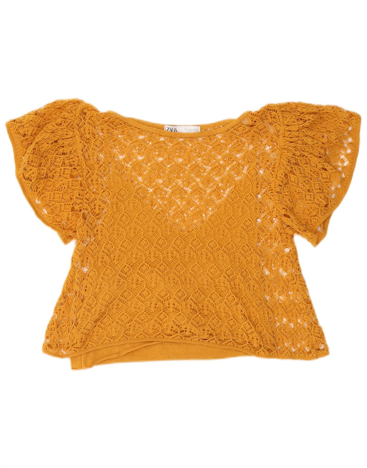 Top corto trasparente all'uncinetto da donna Zara UK 10 piccolo giallo