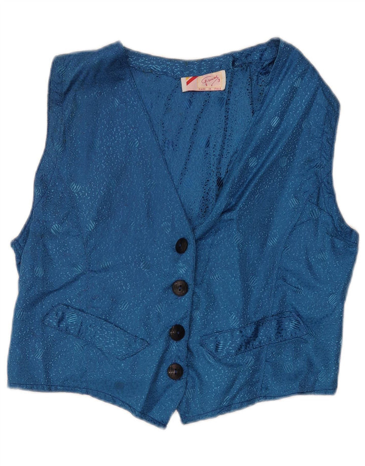 Gilet da donna vintage UK 12 Classico geometrico blu medio