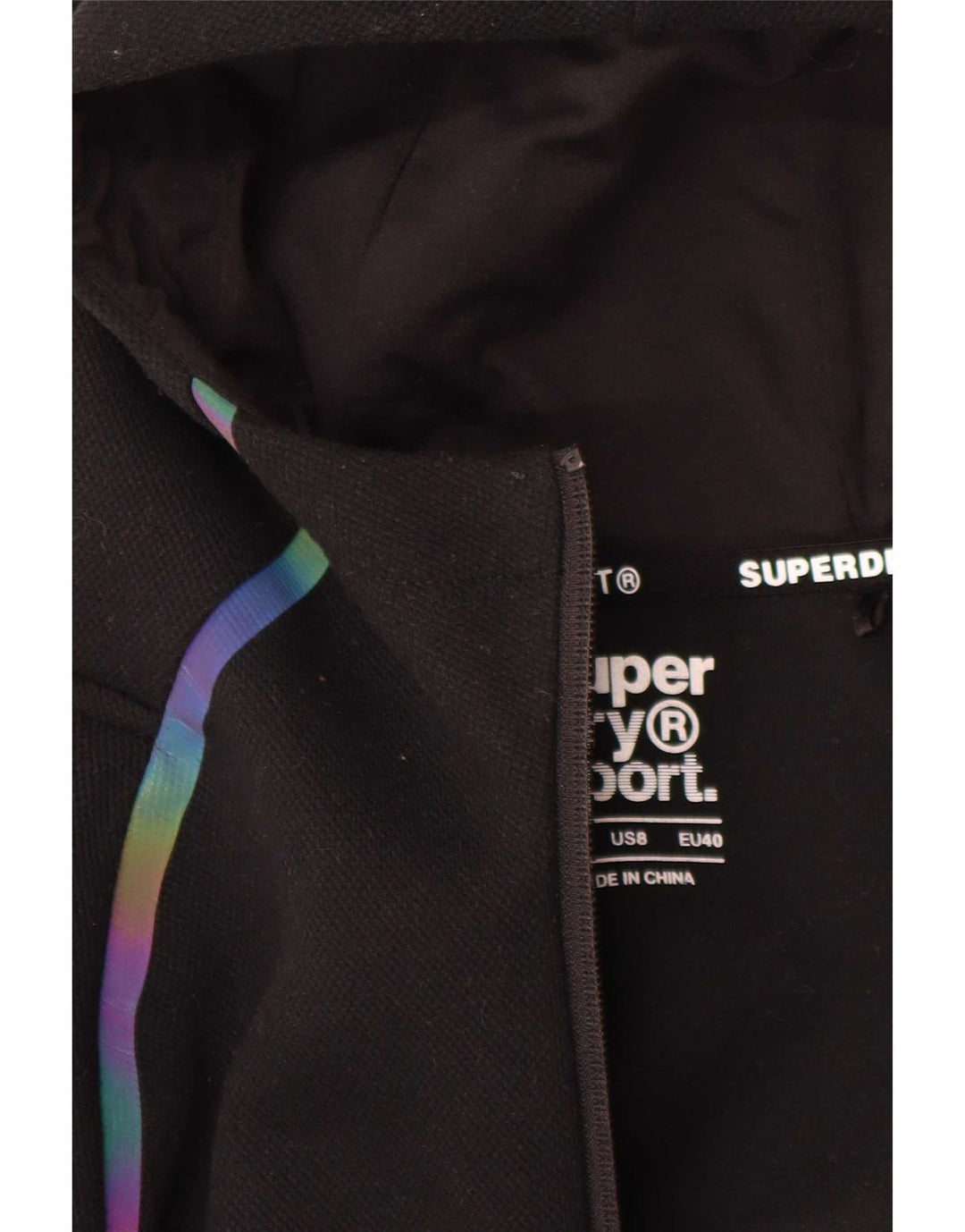 Felpa con cappuccio e zip grafica da donna Superdry UK 12 poliestere nero medio