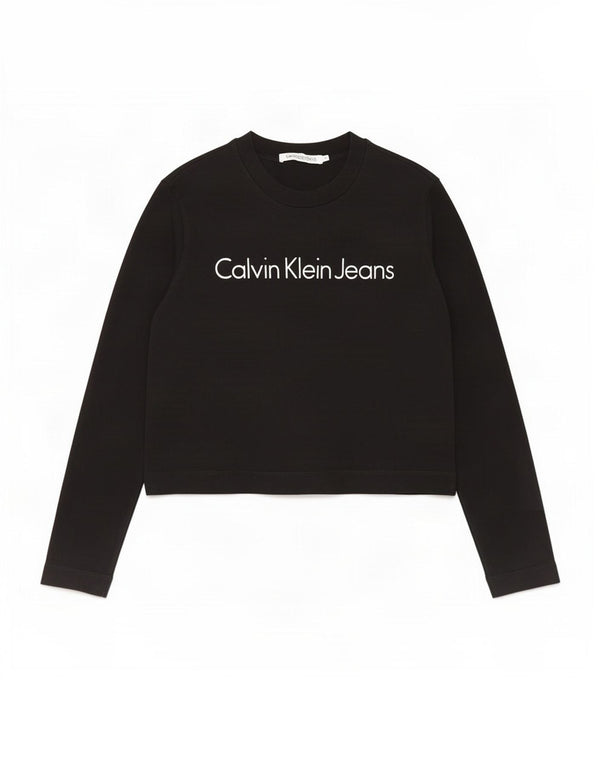 Calvin Klein Jeans da donna Crop Graphic Top manica lunga UK 10 Small Nero