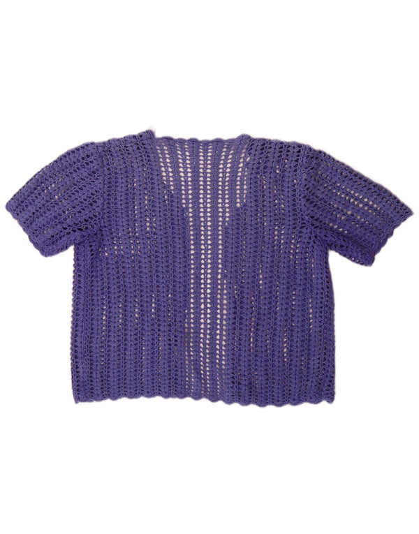 Maglione cardigan all'uncinetto a maniche corte da donna vintage UK 12 Viola medio