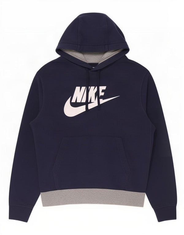Felpa con cappuccio grafica Nike da uomo in cotone color block medio blu navy