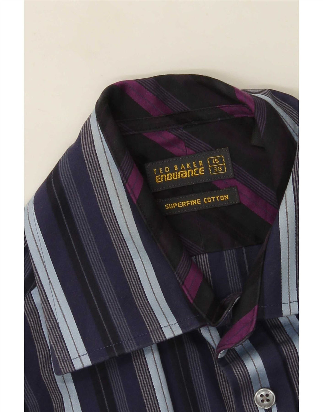 Camicia formale da uomo Ted Baker taglia 38 15 cotone a righe blu navy medio