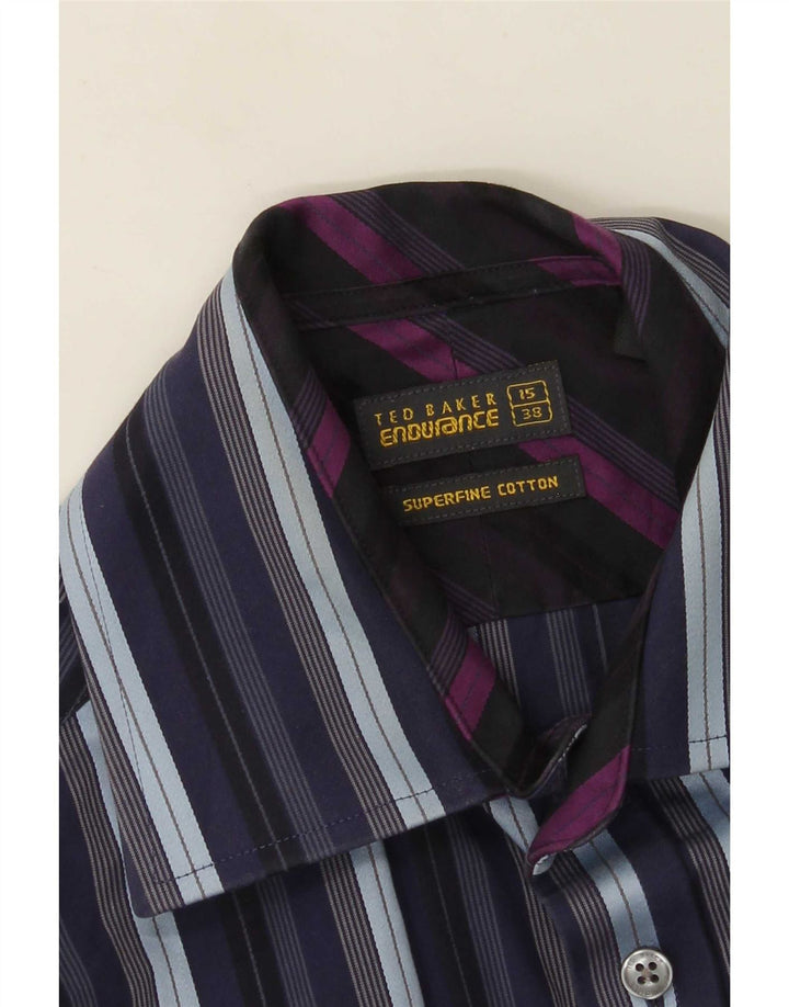 Camicia formale da uomo Ted Baker taglia 38 15 cotone a righe blu navy medio