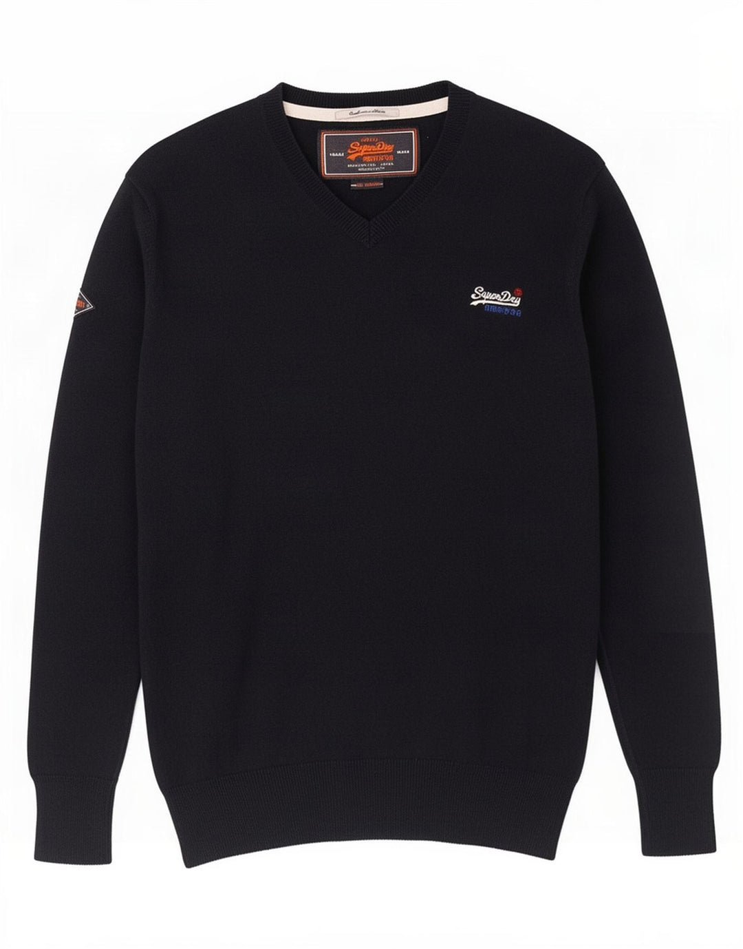Maglione da uomo con scollo a V Superdry in cotone blu navy medio