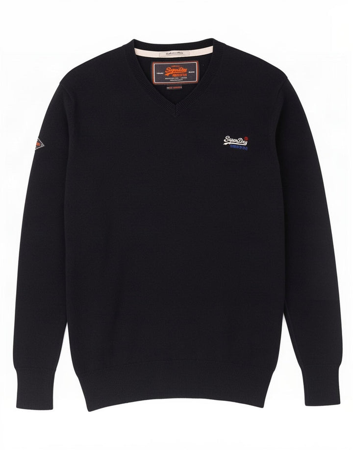 Maglione da uomo con scollo a V Superdry in cotone blu navy medio