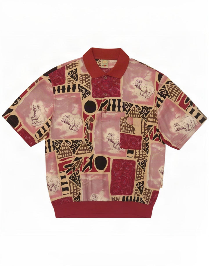 Mango Camicia pullover a maniche corte da uomo con motivo astratto grande bordeaux