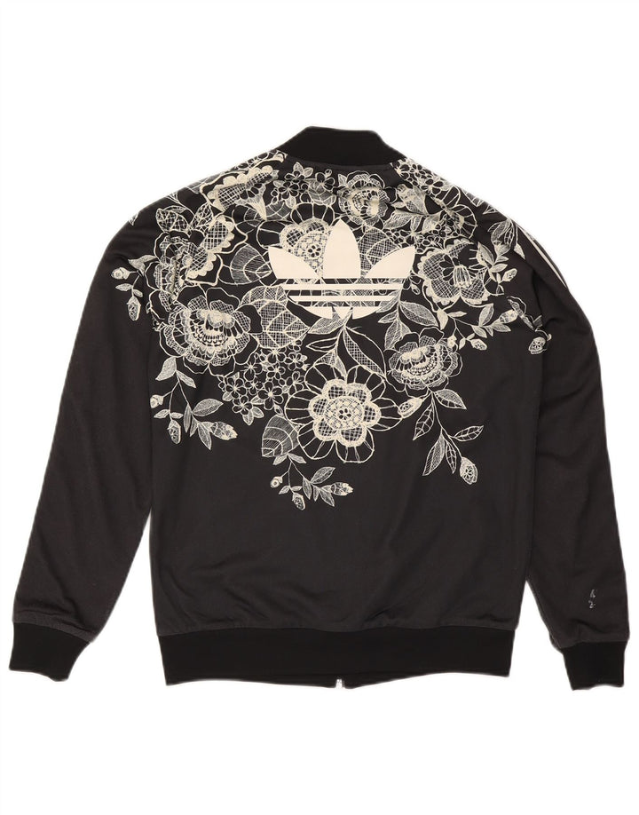 Giacca da ginnastica grafica da donna Adidas UK 10 Small Black Floral