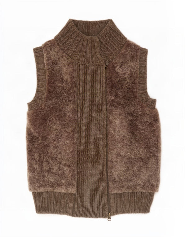 Massimo Dutti Womens Cardigan Sweater UK 12 Medium Khaki Colourblock