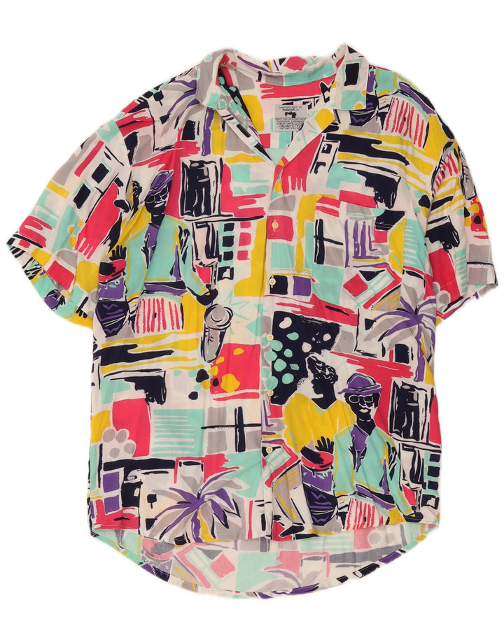 Camicia grafica vintage da uomo a maniche corte Patchwork medio multicolore