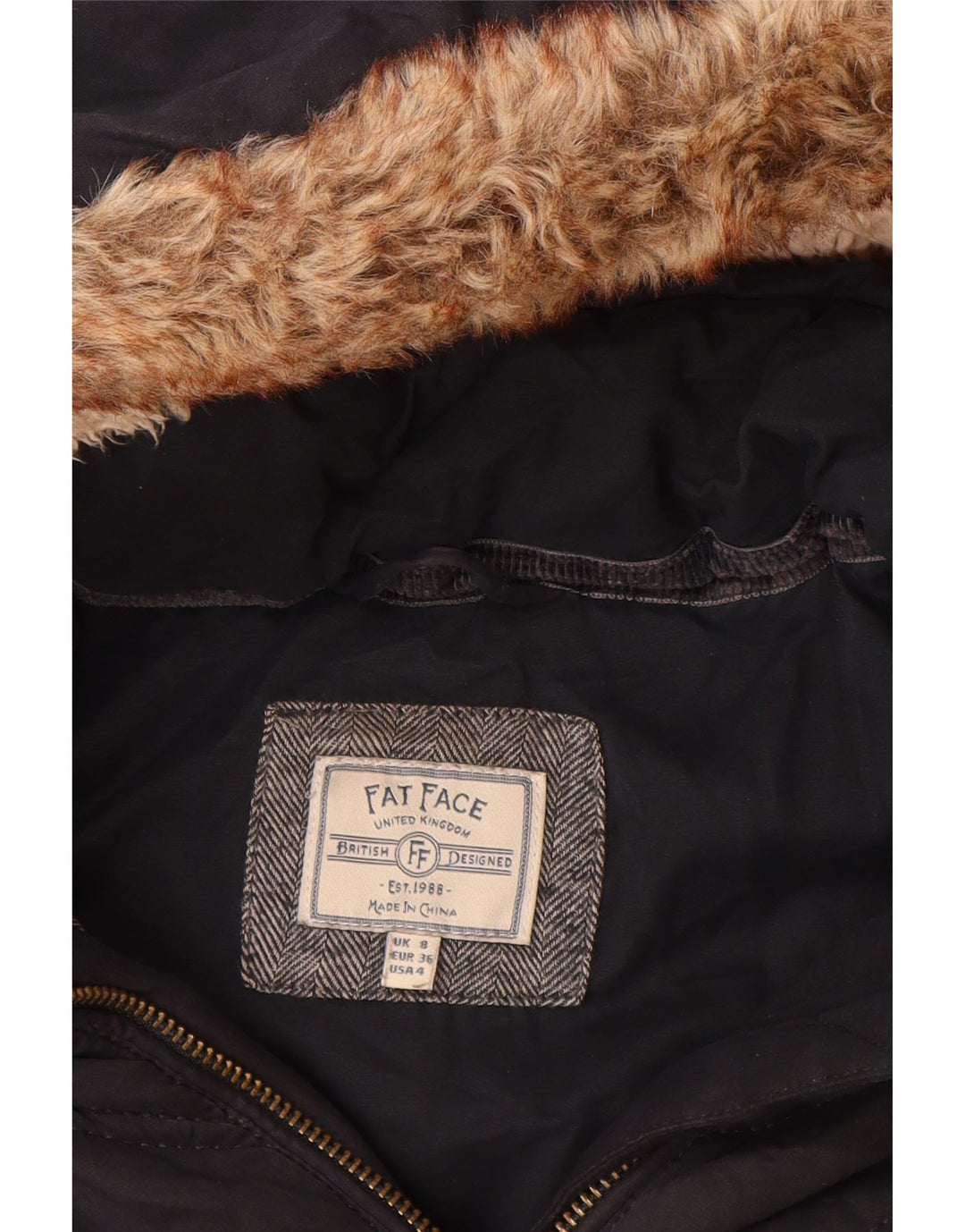 Cappotto imbottito con cappuccio da donna Fat Face UK 8 piccolo poliestere blu navy