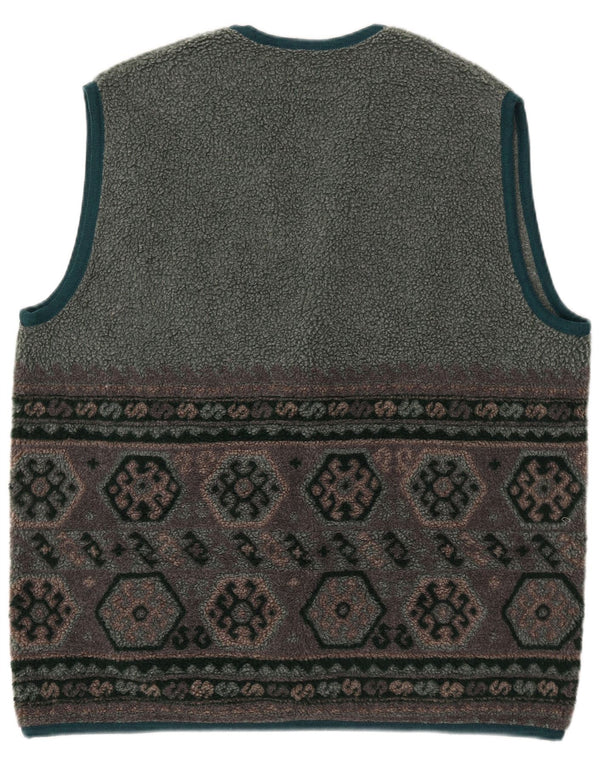 Gilet in pile da uomo vintage UK 42 XL Poliestere geometrico grigio