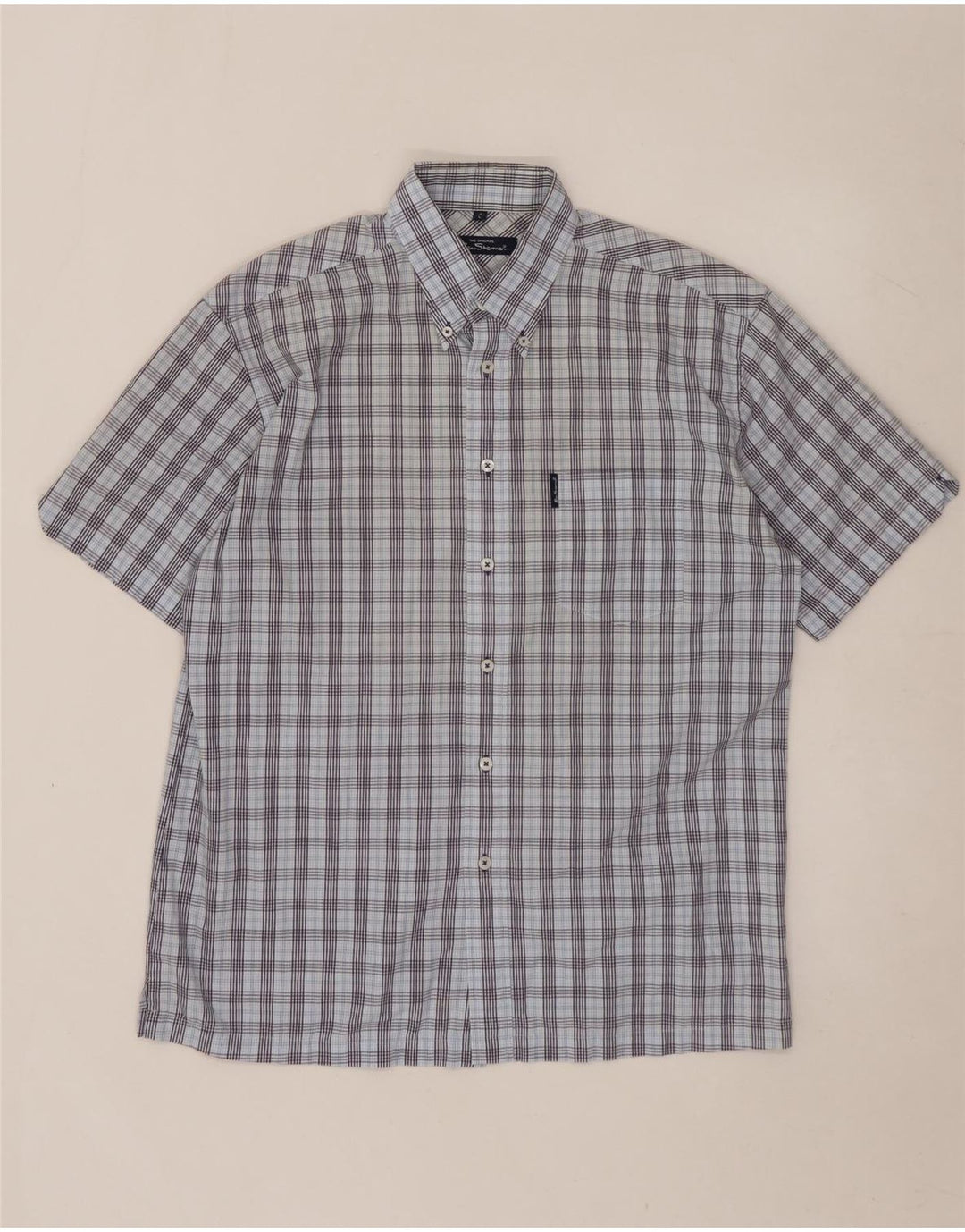 BEN SHERMAN Camicia a maniche corte da uomo a quadri blu grandi
