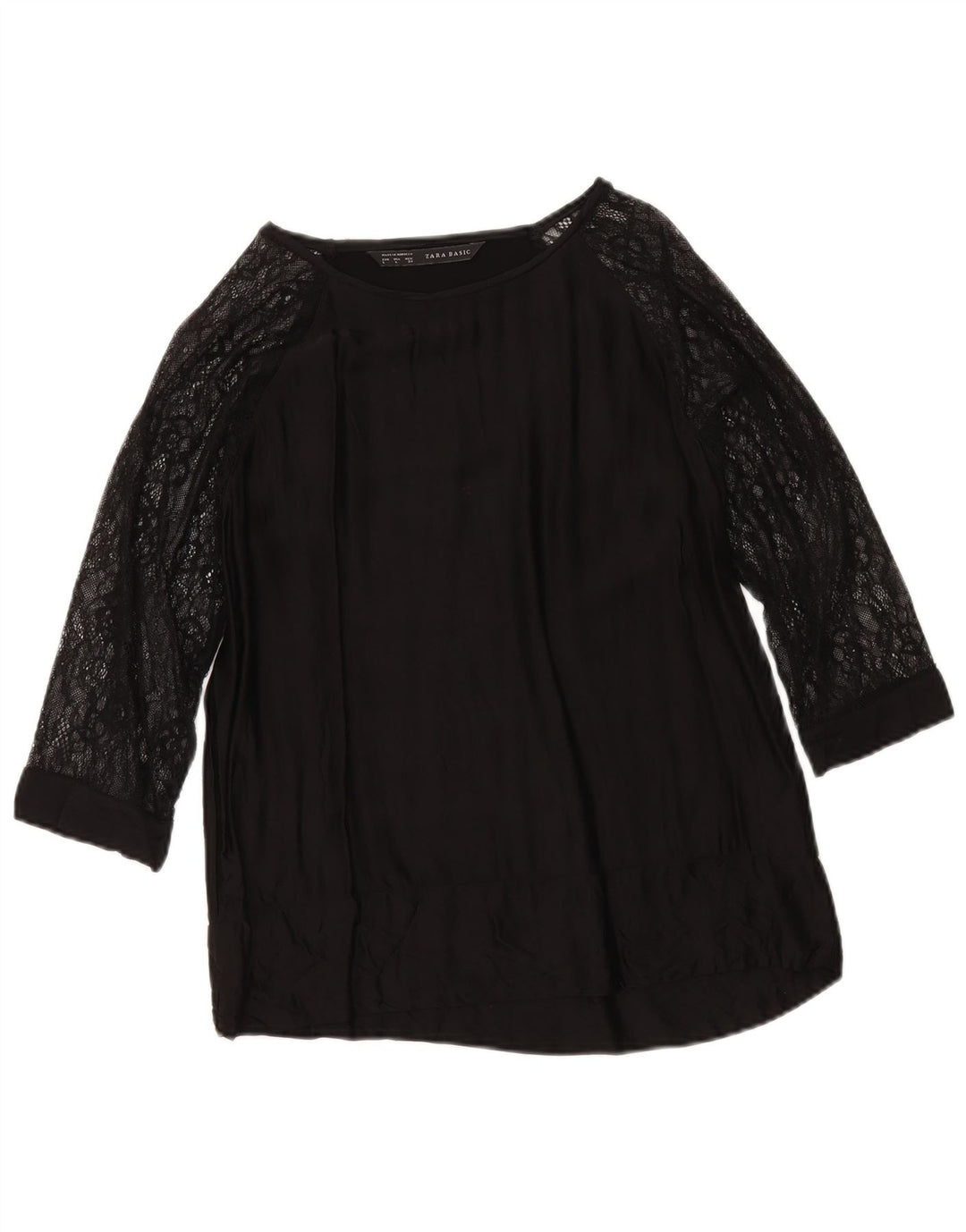 Top Zara da donna manica 3/4 UK 16 grande viscosa nera