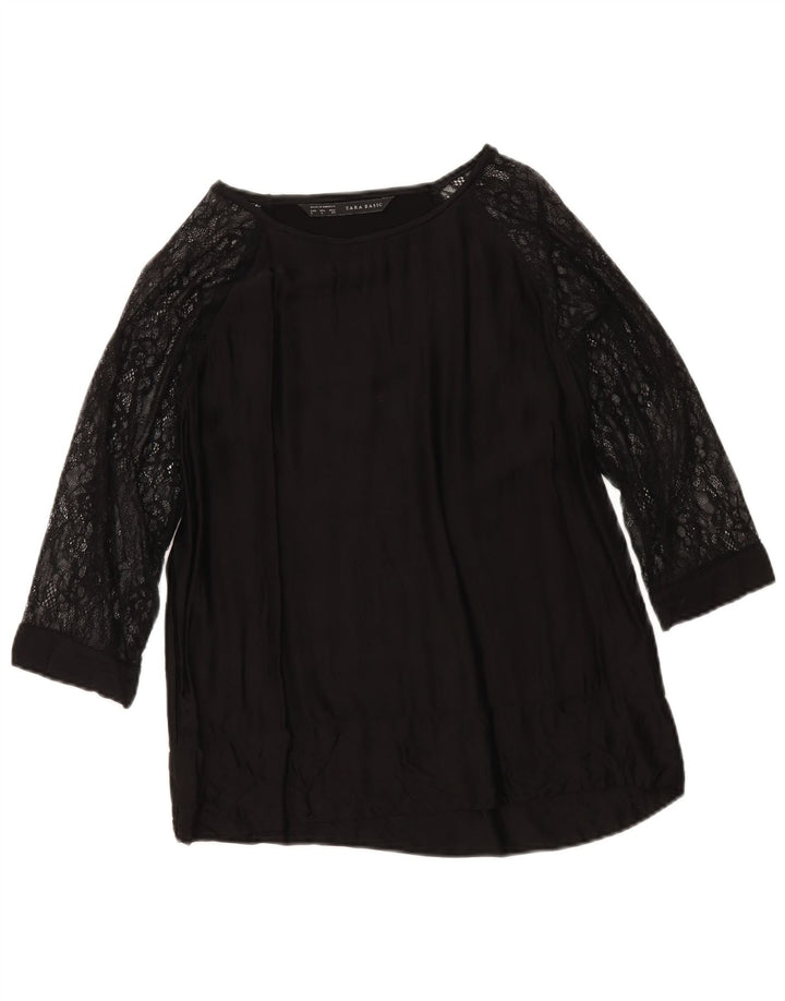Top Zara da donna manica 3/4 UK 16 grande viscosa nera