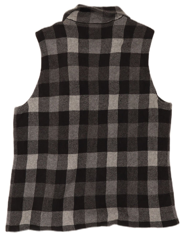 Maglione cardigan senza maniche da donna Chaps UK 18 XL cotone a quadretti grigio