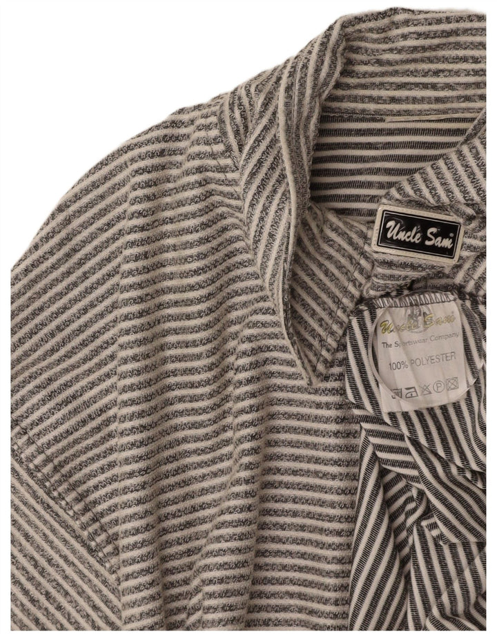 UNCLE SAM Mens Polo Shirt Large Grey Pinstripe Polyester