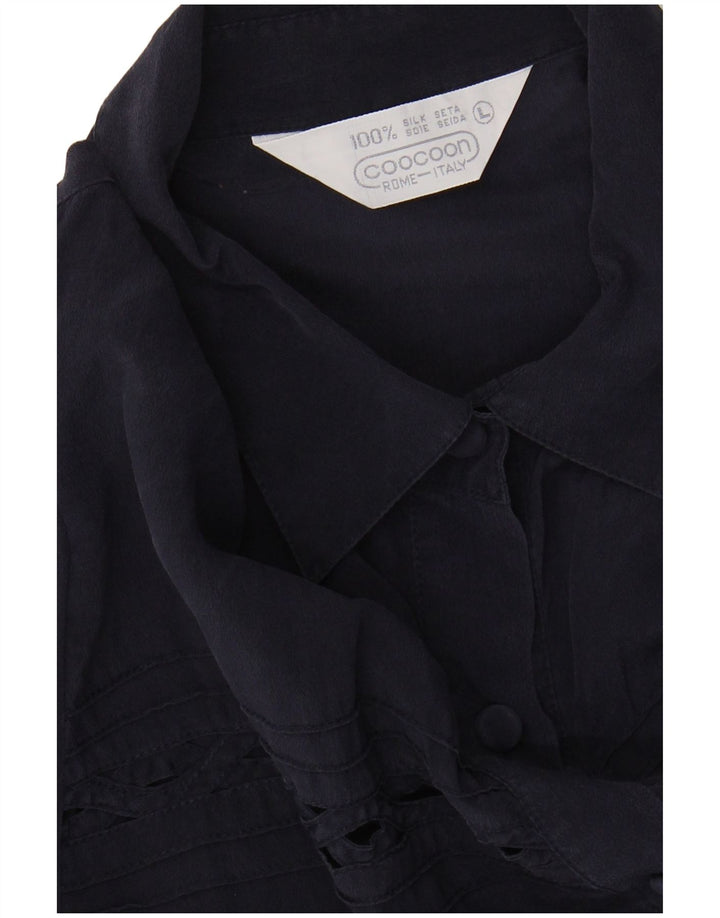 COOCOON Womens Short Sleeve Shirt Blouse UK 16 Large Navy Blue Silk