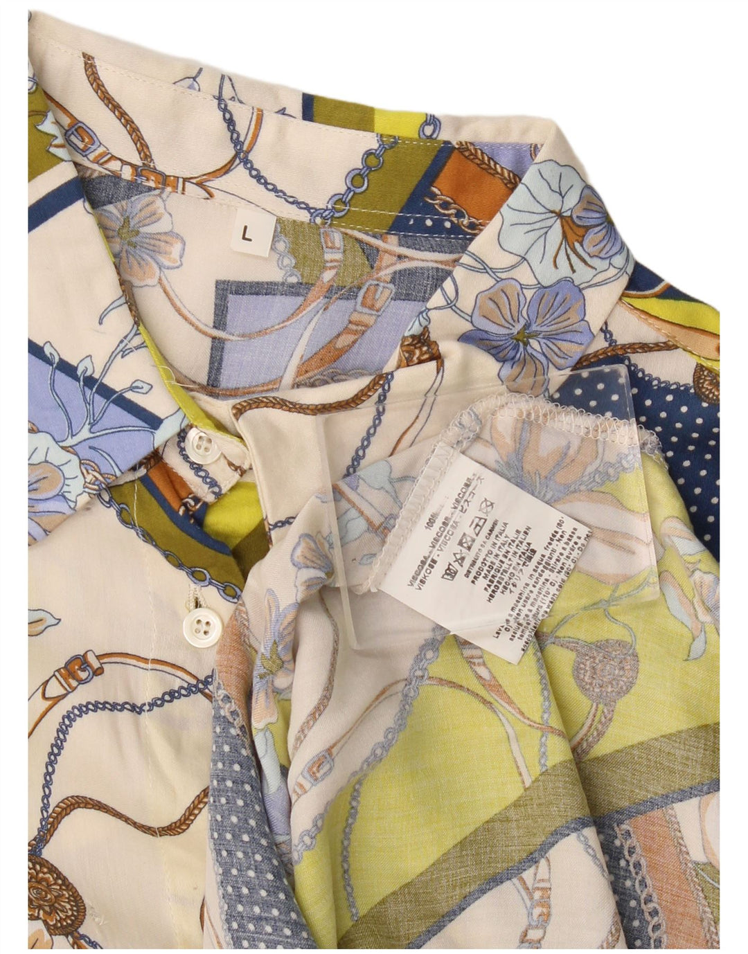 Camicetta camicia vintage da donna con motivo astratto UK 14 grande multicolore
