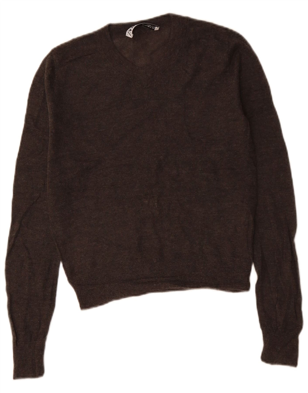 Maglione ZARA da donna corto con scollo a V UK 10 piccolo grigio