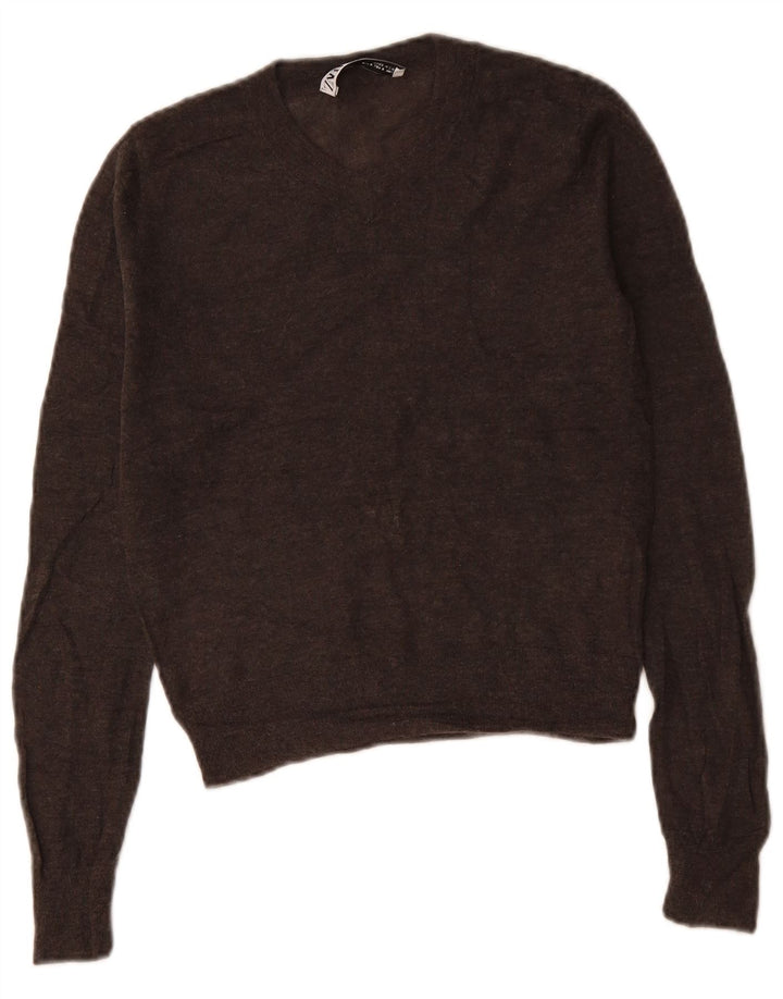 Maglione ZARA da donna corto con scollo a V UK 10 piccolo grigio