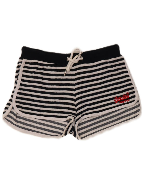 Pantaloncini sportivi da donna SUPERDRY UK 10 piccoli in cotone a righe blu navy