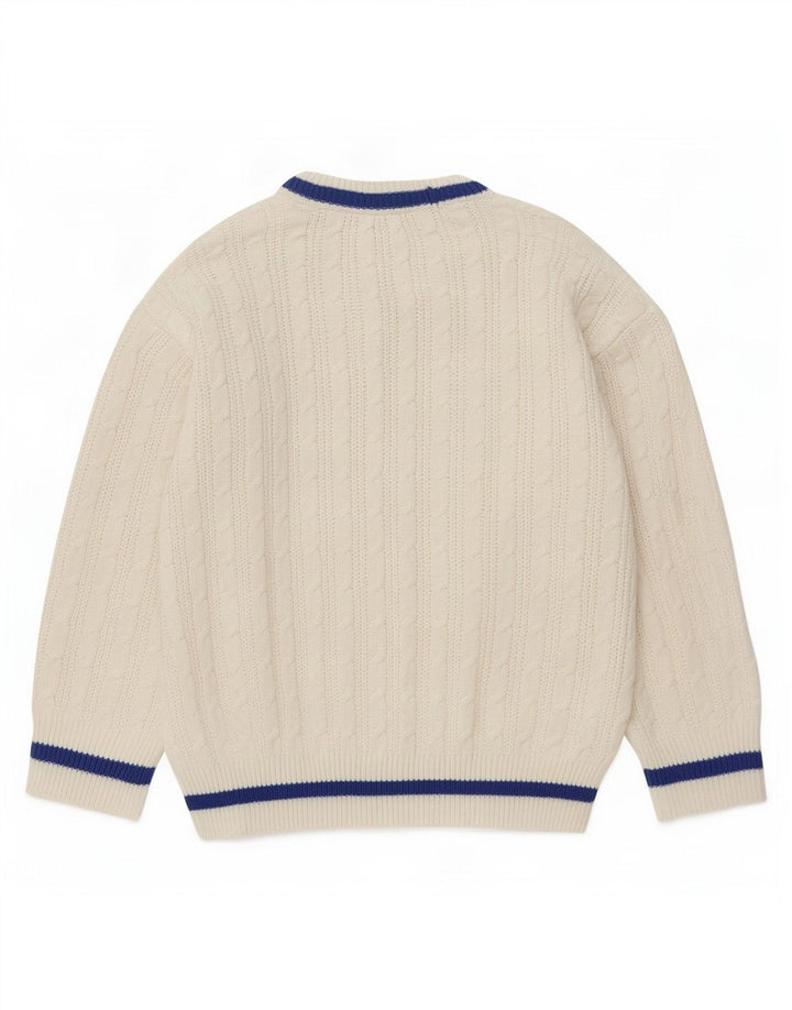 Maglione vintage da uomo con scollo a V, grande color block bianco