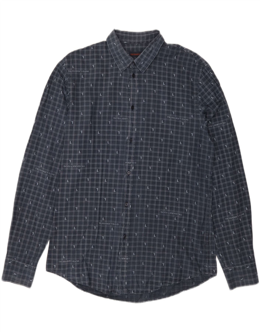 Camicia da uomo Trussardi Jeans taglia 42 grande a quadretti blu navy