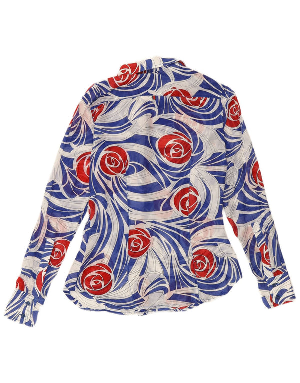 CONTE OF FLORENCE Womens See Through Shirt Blouse UK 10 Small Blue Floral