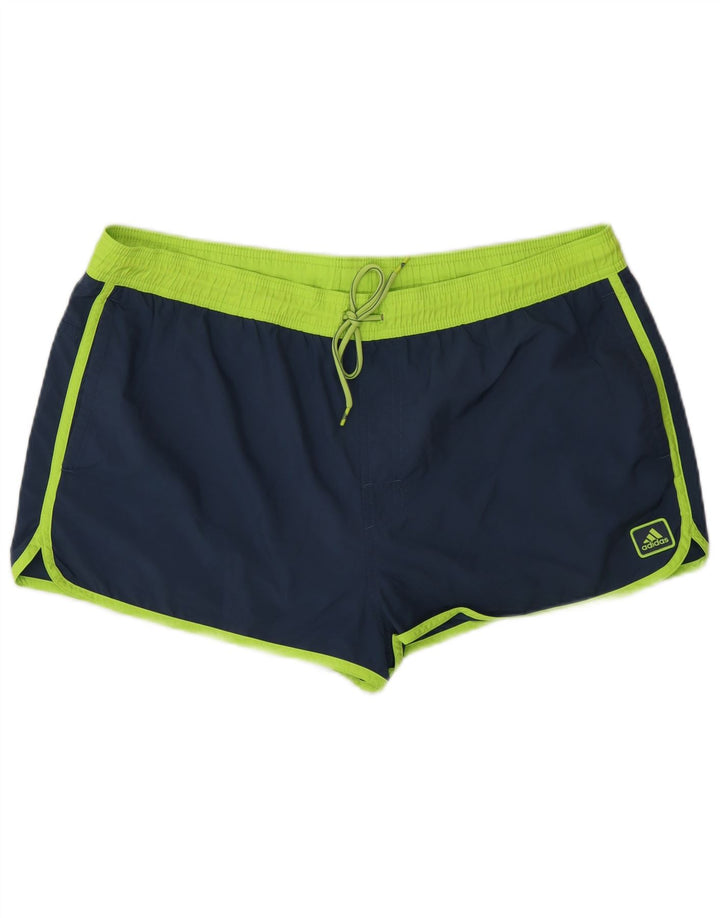 Pantaloncini sportivi da uomo Adidas Large in poliestere color block blu navy