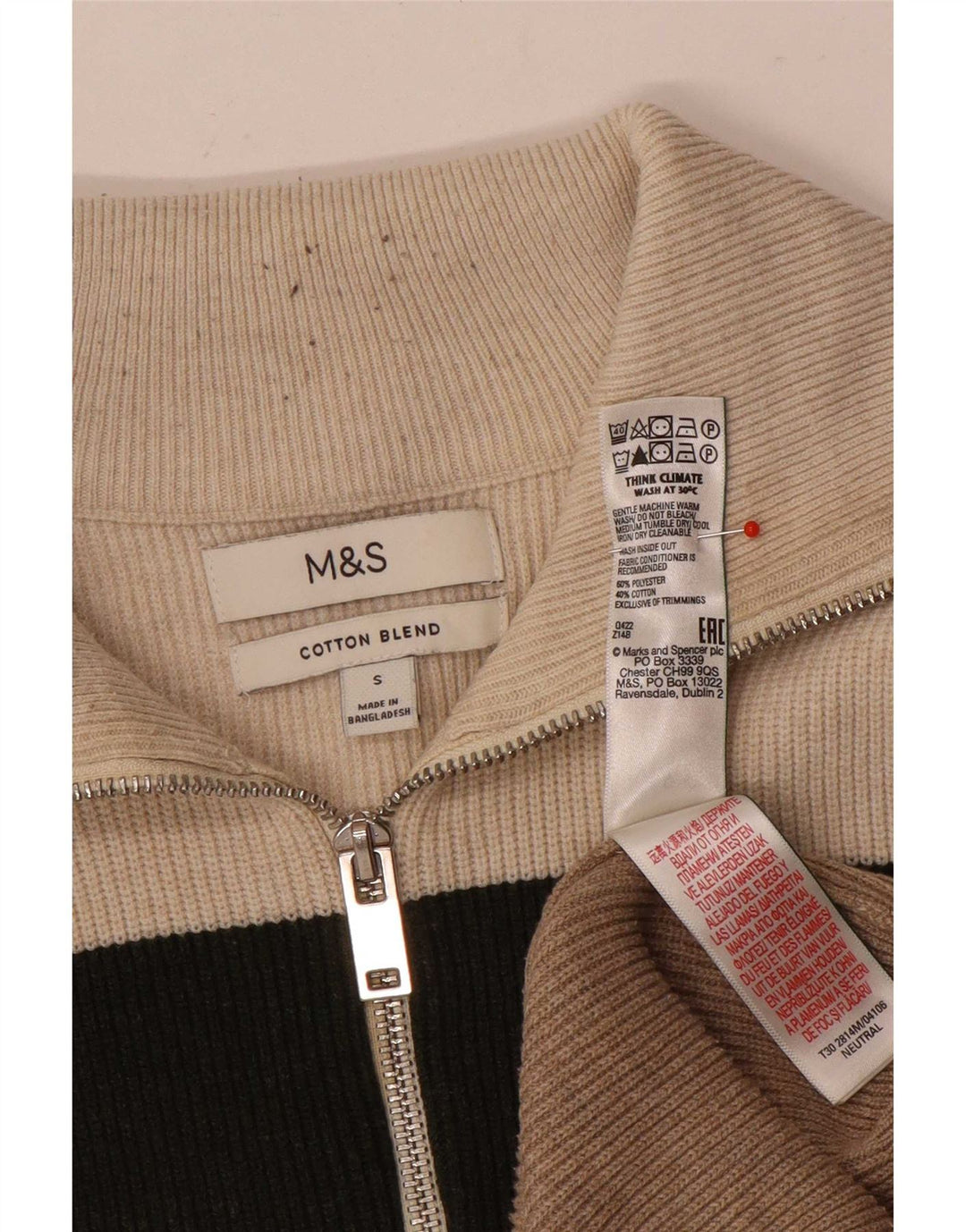 Maglione da uomo Marks & Spencer con zip e collo piccolo color block beige