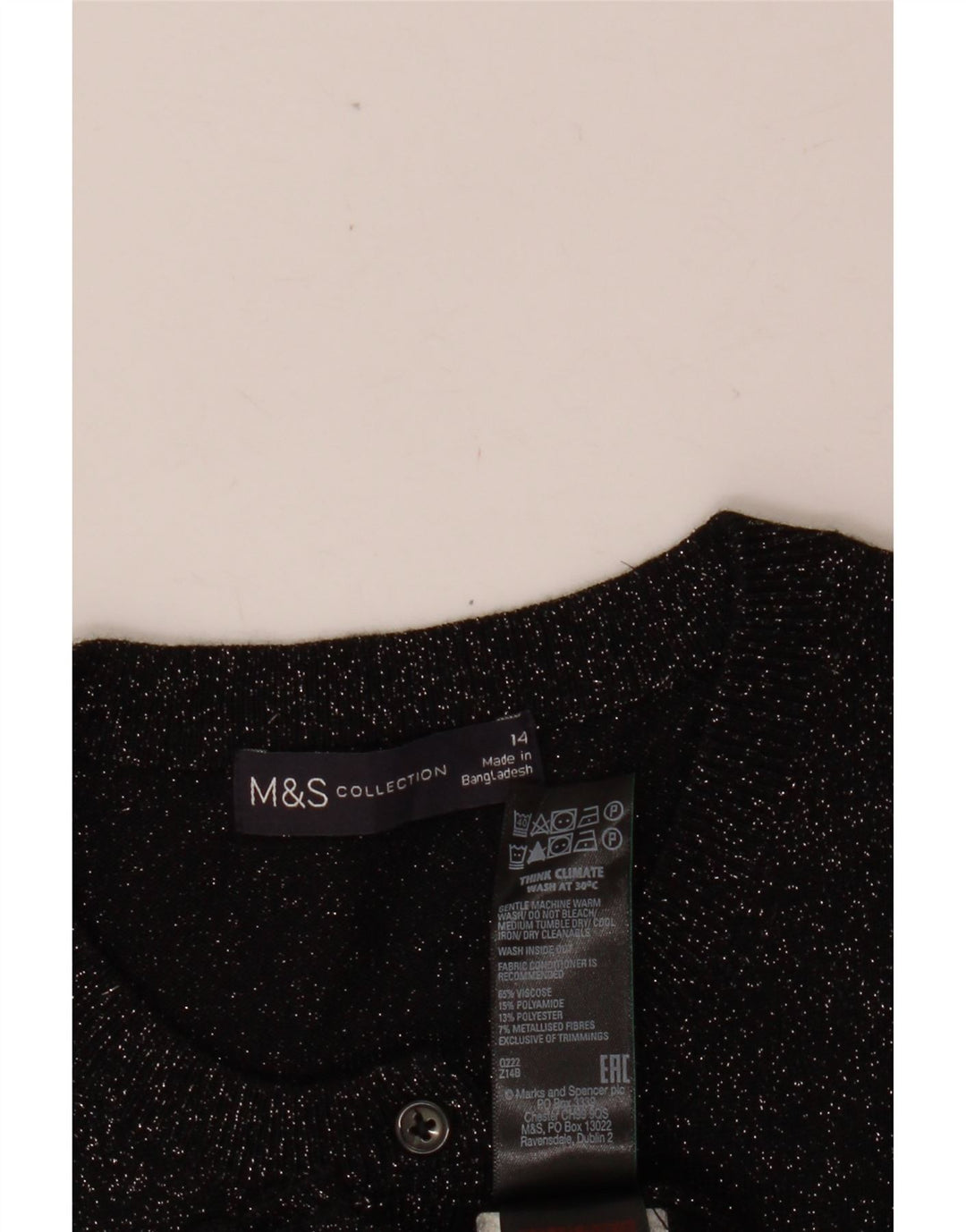 MARKS & SPENCER Maglione cardigan corto da donna UK 14 medio nero screziato