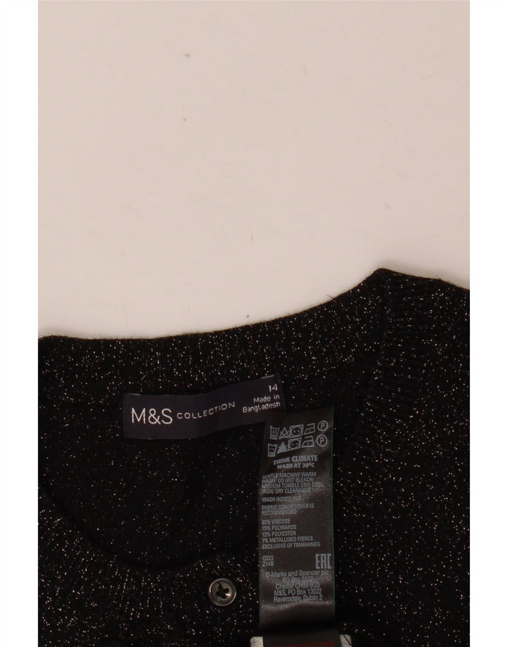 MARKS & SPENCER Maglione cardigan corto da donna UK 14 medio nero screziato