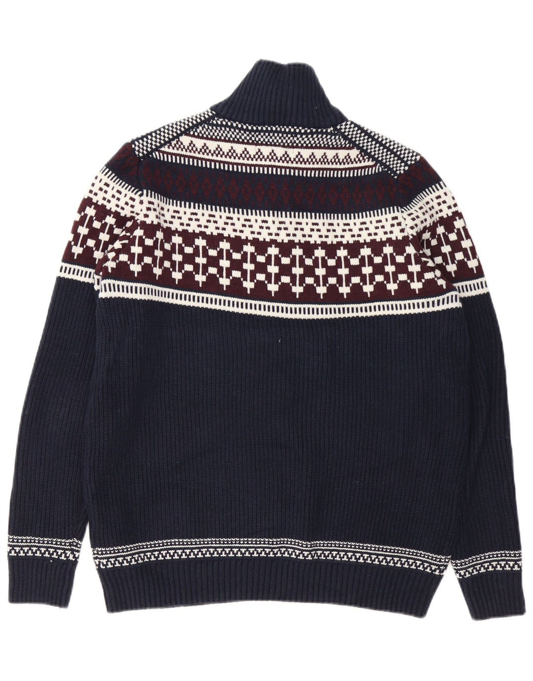 Maglione da uomo Marks & Spencer con zip sul collo, grande, blu navy, Fair Isle