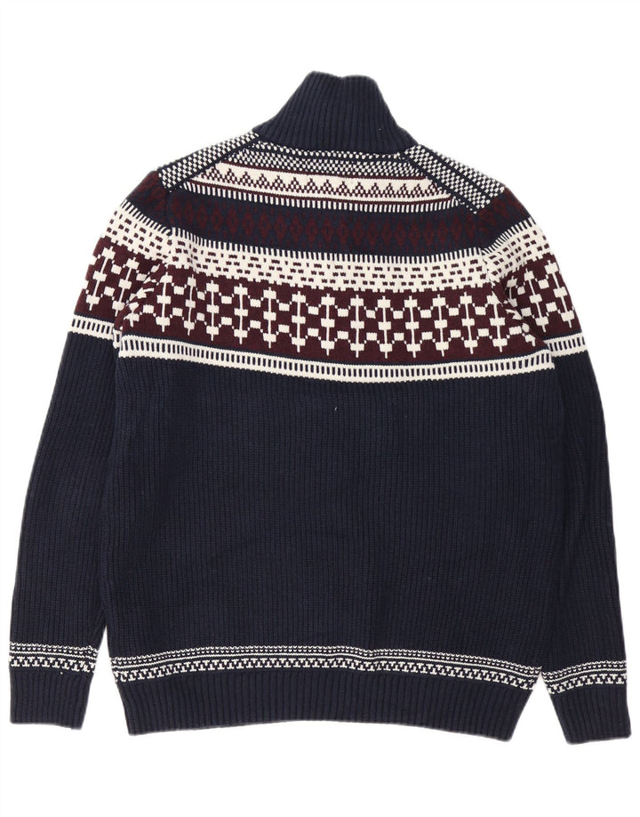 Maglione da uomo Marks & Spencer con zip sul collo, grande, blu navy, Fair Isle
