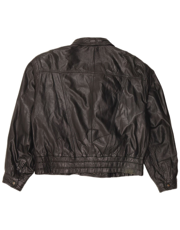 Giacca da motociclista in pelle vintage da uomo IT 50 grande nera
